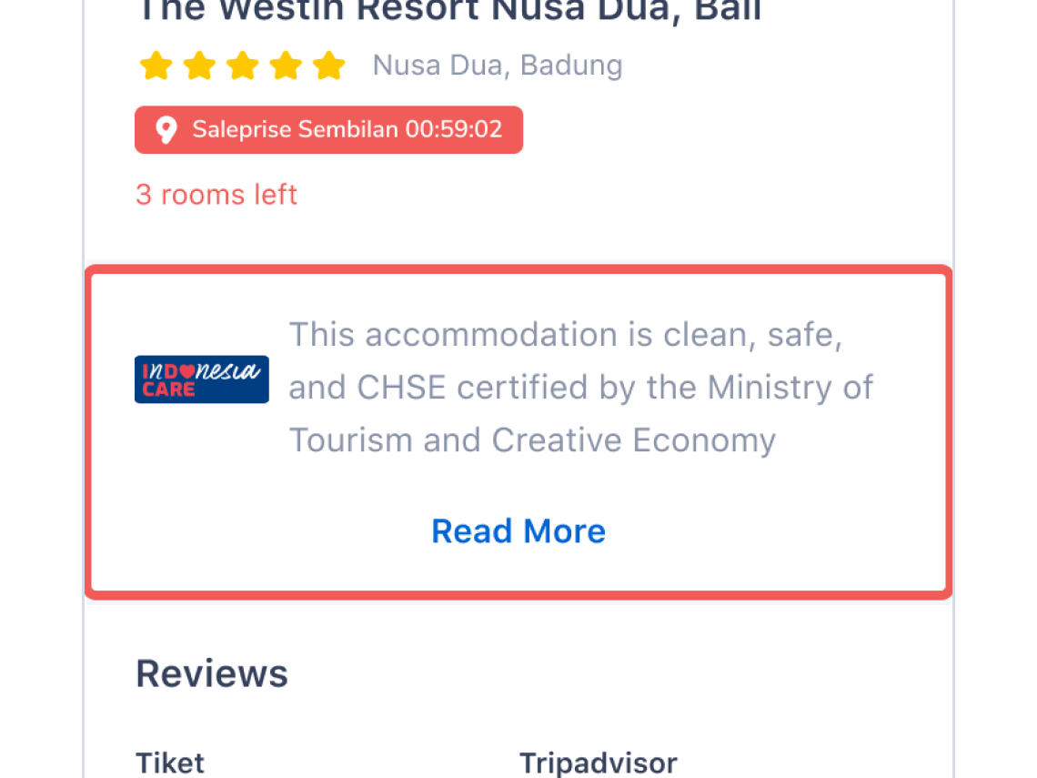 Every accommodation with the InDOnesia CARE label will have short info about the CHSE standard. 