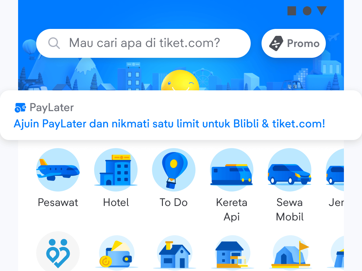 Tap menu “PayLater” di aplikasi tiket.com