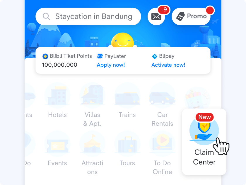 Tap the "Claim Center" icon on the homepage