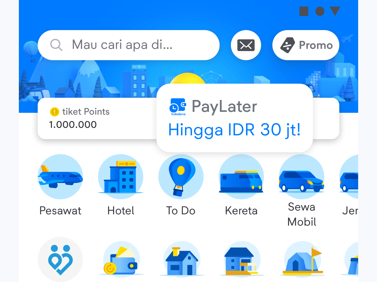 Tap menu “PayLater” di aplikasi tiket.com.