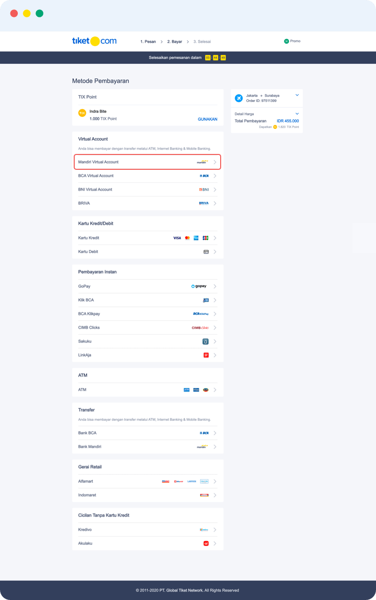 Pembayaran Dengan Virtual Account Mandiri Tiket Com