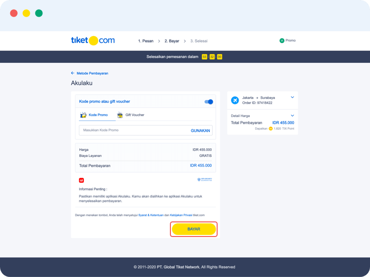pembayaran dengan akulaku tiket com