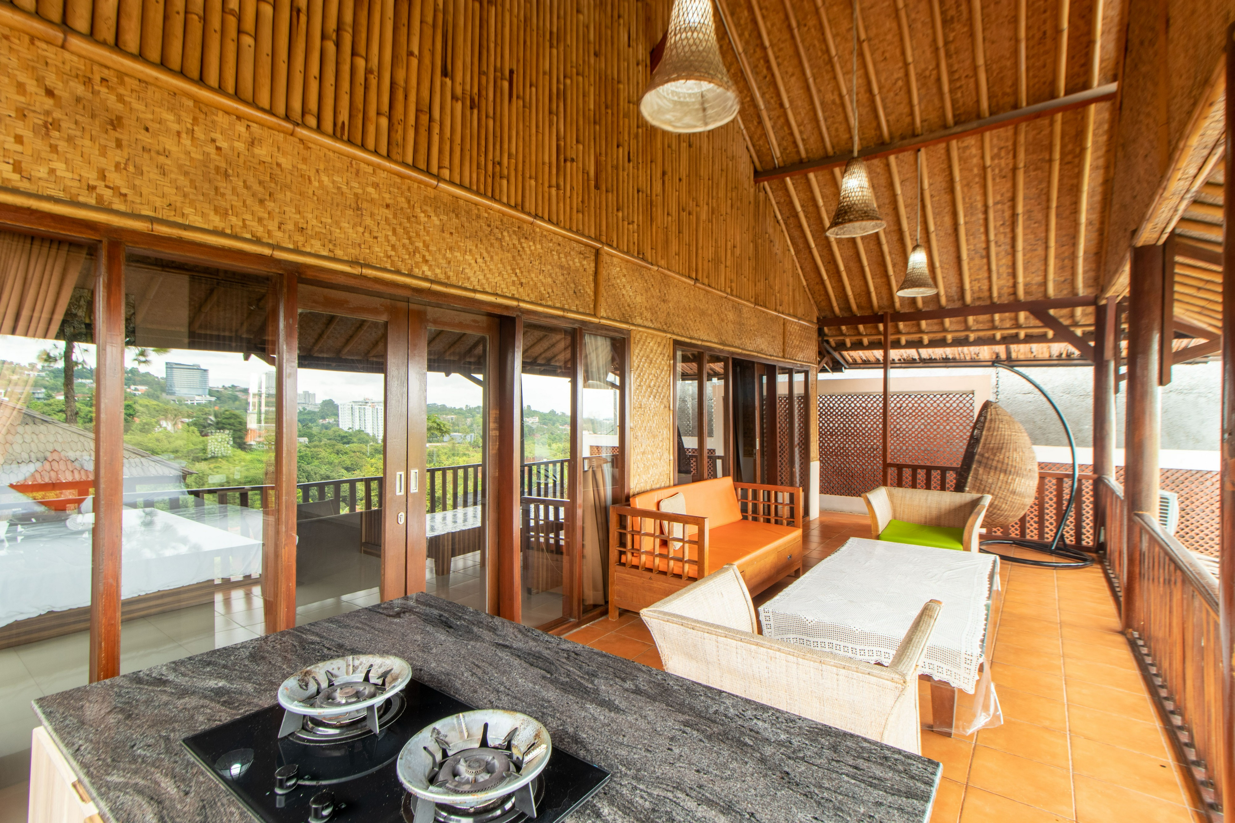 Living Room 4, Pool & Mountain View Modern Bamboo - Family Only, Bandung
