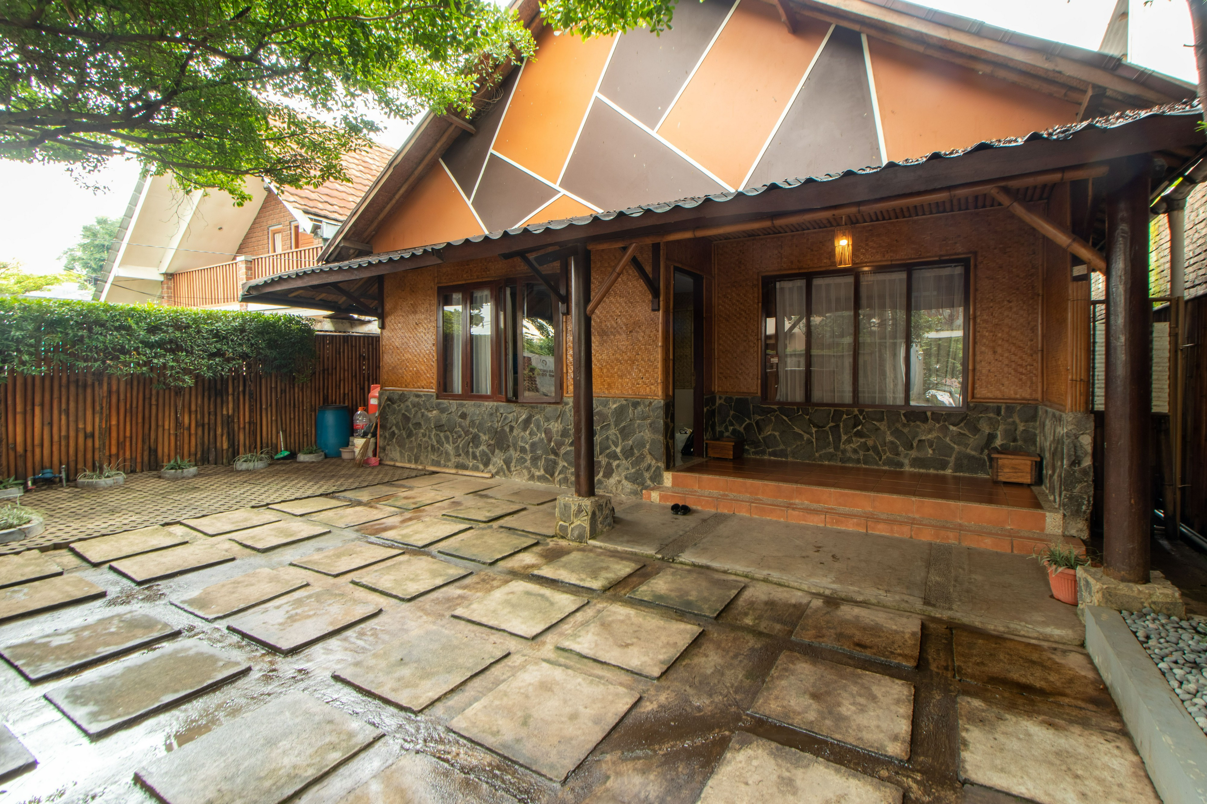 Exterior 3, Pool & Mountain View Modern Bamboo - Family Only, Bandung