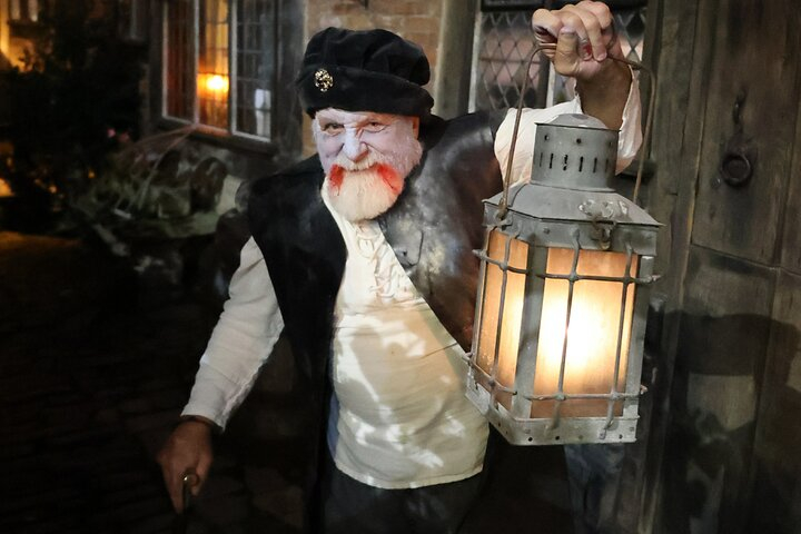 Tudor World Ghost Tour by Lantern light inside the building ZBxiYyaX