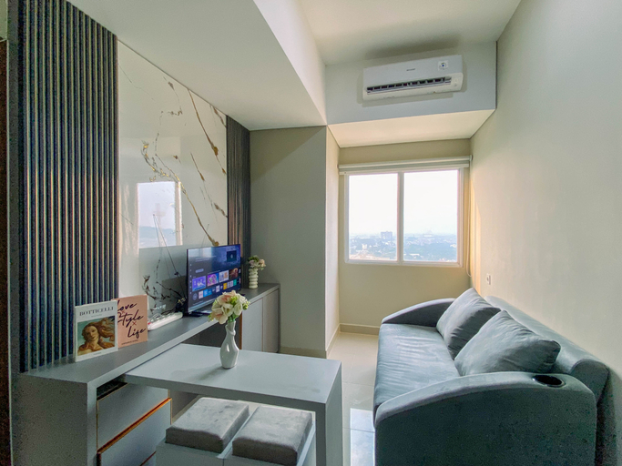 Living Room 3, Modern Style 1BR Apartment at Royal Sentul Park By Travelio, Bogor