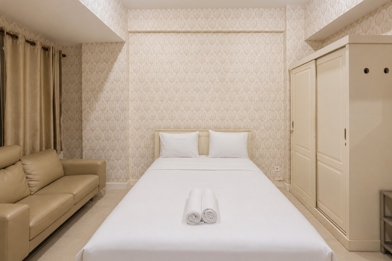 Bedroom 2, Elegant Classic Studio at Apartment Vida View Makassar By Travelio, Makassar