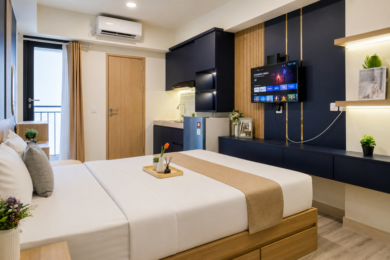 Bedroom 4, Upscale and Elegant Studio Apartment Meikarta District 2 By Travelio, Cikarang