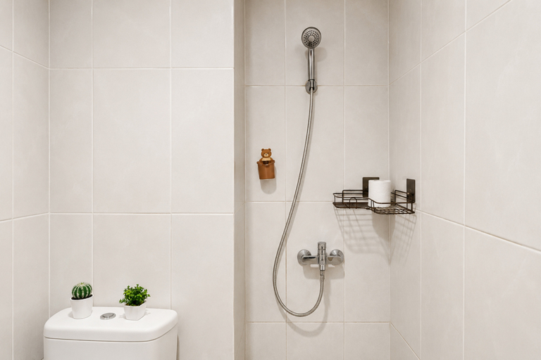 Bathroom 3, Sophisticated Studio at Apartment Evenciio Margonda By Travelio, Depok
