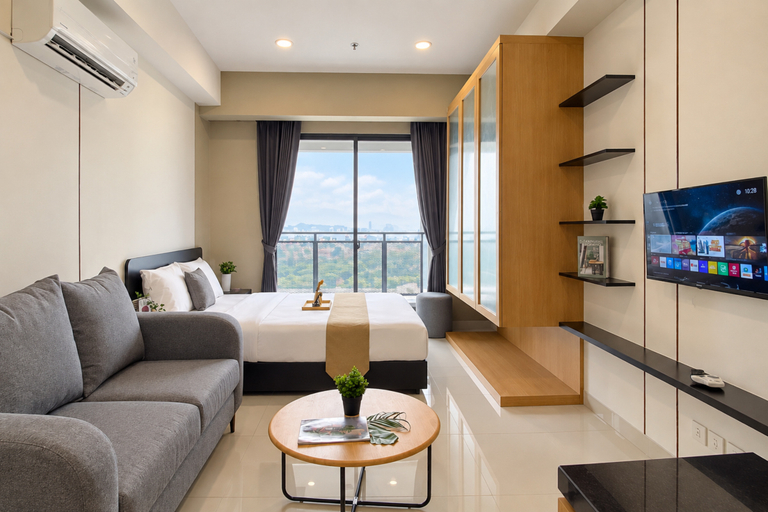 Bedroom 4, Minimalist and Modern Studio at Apartment Saffron Noble By Travelio, Bogor
