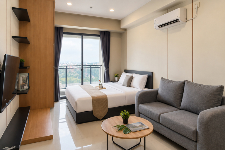 Bedroom 5, Bright and Restful Studio Room at Apartment Saffron Noble By Travelio, Bogor