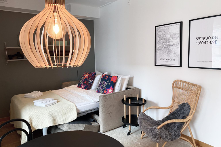 Studio Apartment With Sofa Bed Street View, Sundbyberg