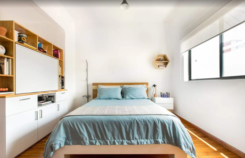 Bedroom, Hip, Colorful Studio with Patio in Roma Norte, Mexico City