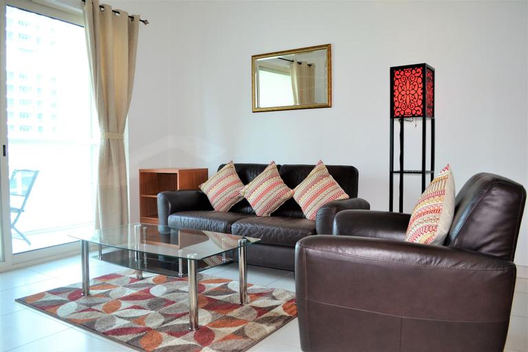 Living room 3, Fully Furnished 1BR with Balcony & Marina View - MRVW, Dubai