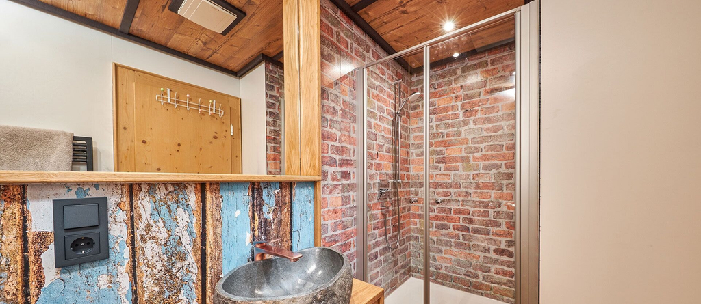 Bathroom, Appartment im Landhotel Seeg, Ostallgäu