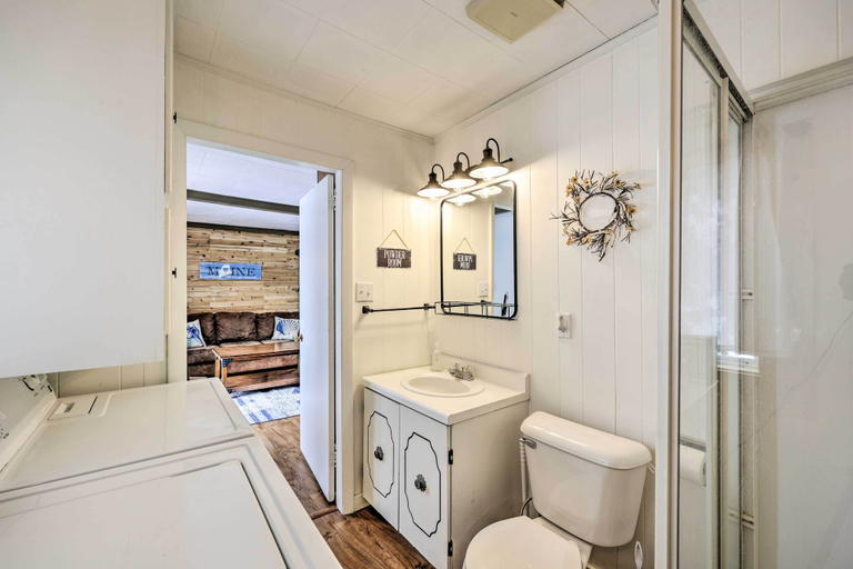 Bathroom 4, Cozy Maine Lakefront Cabin Rental, Aroostook