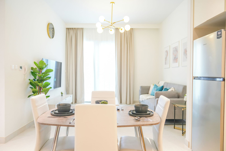 Dining room, Yogi - Elegant Apartment With Balcony Amidst Vibrant Area, Dubai