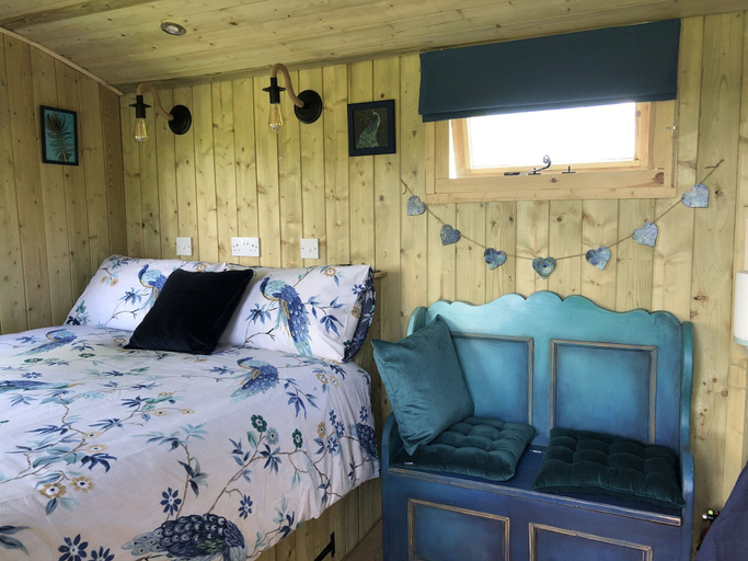 Bedroom 2, The Peacock Shepherds Hut at Hafoty Boeth, Denbighshire