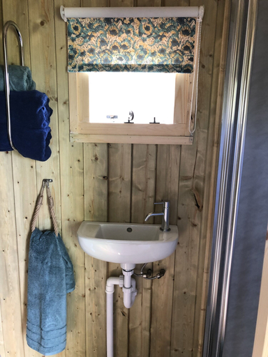 Bathroom, The Peacock Shepherds Hut at Hafoty Boeth, Denbighshire