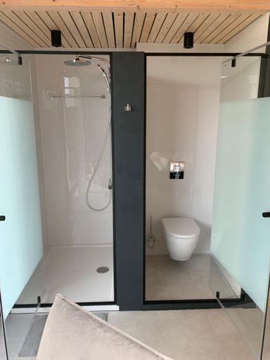 Bathroom, B&B Veluwemeer, jacuzzi, swim spa, sauna, steam bath and sandy beach, Dronten
