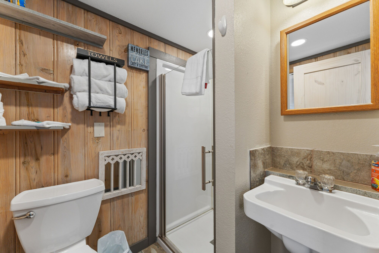 Bathroom, Gone Fishin 2 Bedroom Cabin by RedAwning, Stone