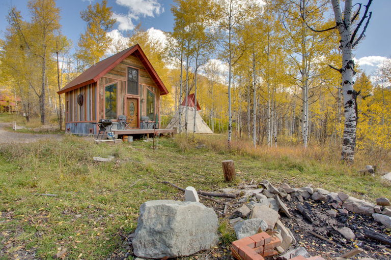Exterior & Views 1, Colorful Cabin w/ Teepee, Fire Pits & Mtn Views!, Gunnison