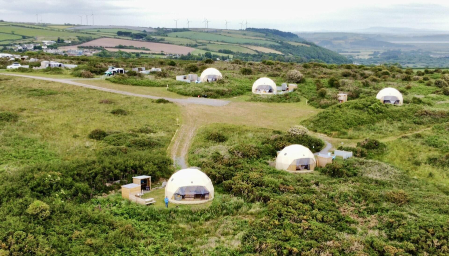 Aerial view, Geodesic Dome With Sea Views, Carmarthenshire