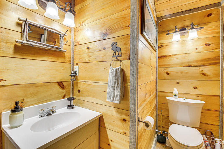 Bathroom, Rustic Searsport Cabin: Loft + Sunroom on 10 Acres, Waldo