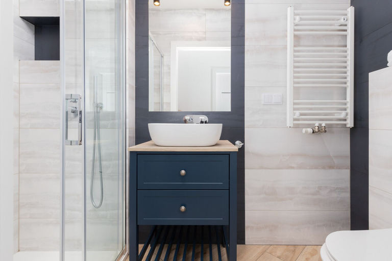 Bathroom 4, Aesthetic Deep Blue Apartment by Renters, Gdańsk City