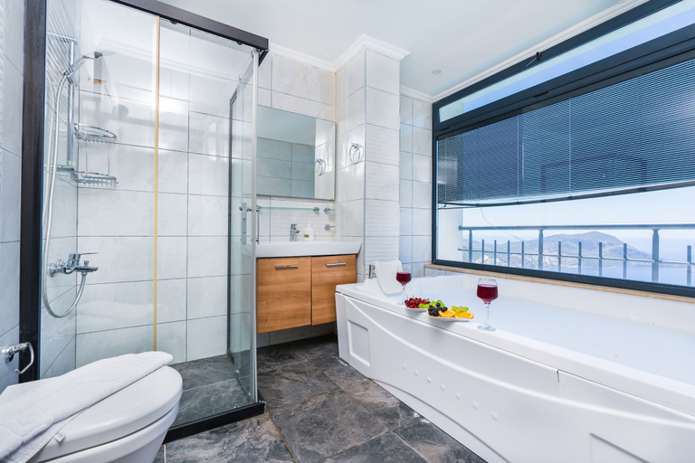 Bathroom 5, Lux Villa With Jacuzzi Inf Pool - All Rooms w AC, Kaş