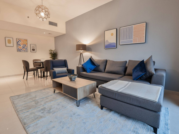 Living room, One Bed With Balcony Views by Belvilla, Dubai