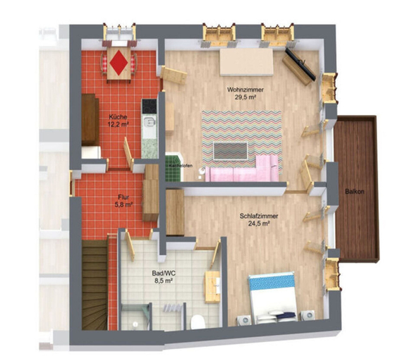 Floor plan, Hans in the Schusterhausl Apartment, Rosenheim