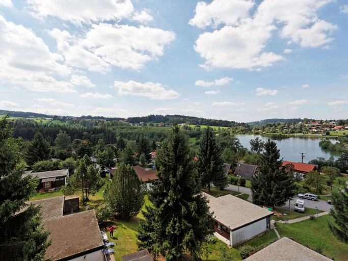 View from property 4, Wooden Chalet with Terrace near Swimming Lake, Freyung-Grafenau
