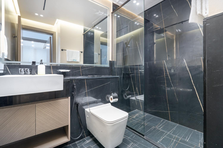 Bathroom, Elegant treat with Burj Khalifa view by Suiteable, Dubai