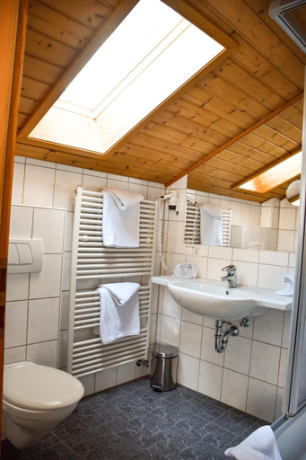 Bathroom 5, Hotel Bergwiesen - Zimmer mit Balkon oder Terasse, Main-Spessart