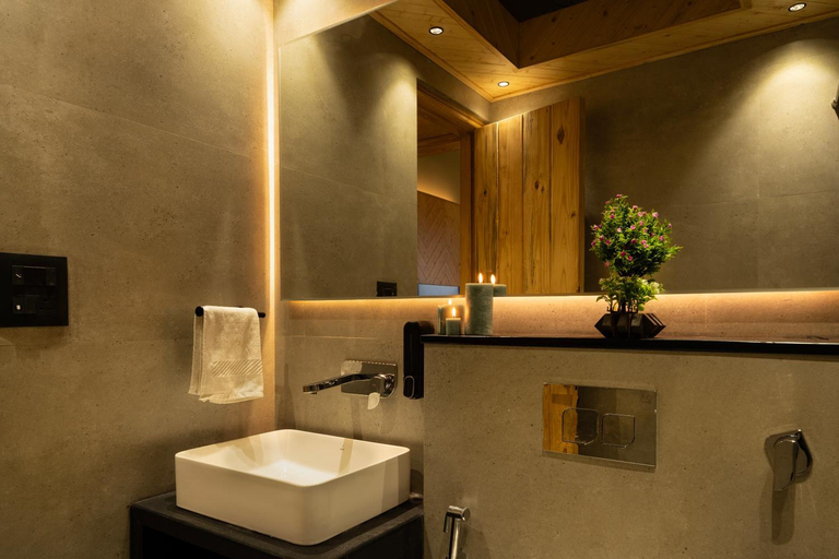 Bathroom 3, SaffronStays Aruunoday - 4BR with Theatre, Deck & Bonfire, Nainital