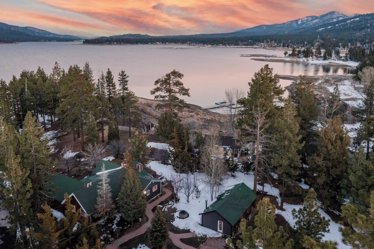 Aerial view 1, Lakeview Big Bear Cabin With Hot Tub, Deck, Fire Pit & Game Room, San Bernardino
