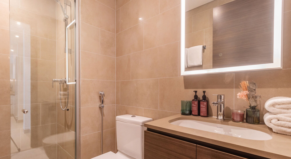 Bathroom, Manzil - 1BR in Sobha Hartland near Burj, Dubai