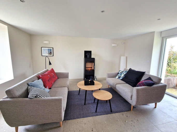 Living room, House in Terenez With Stunning Harbour Views, Finistère
