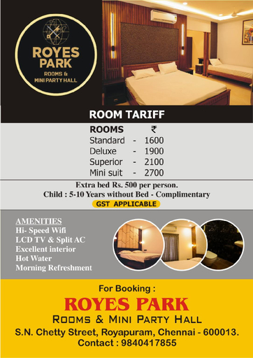 4, ROYES PARK - HAVING MINI DOUBLE KING SIZE ROOMS , Chennai