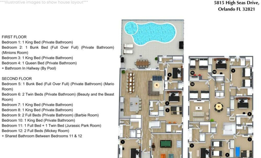 Room 5, Paradiso 12bd Pool Summerkitchen Gameroom Cinema, Orange