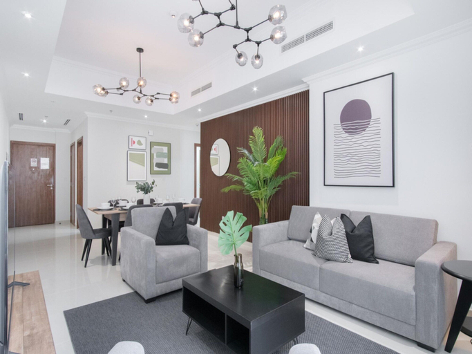 Living room 3, Vibrant 2BR By Burj Khalifa Gym/pool by Belvilla, Dubai