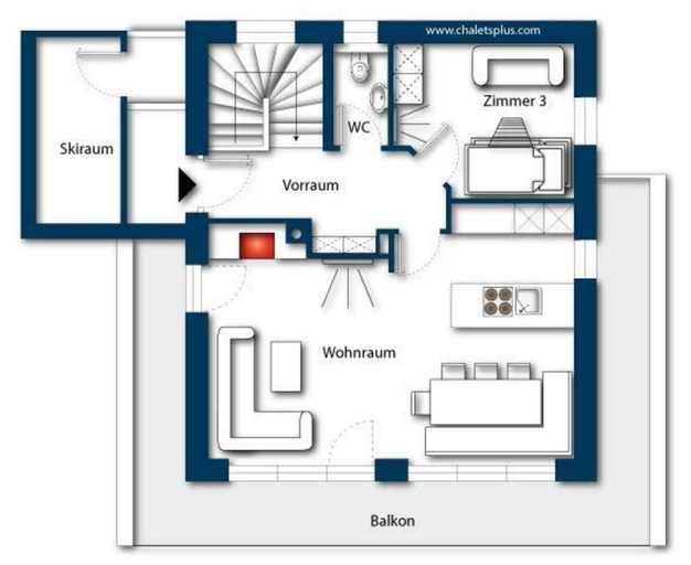 Floor plan 4, Luxury Chalet with 2 Bathrooms near Small Slope, Zell am See