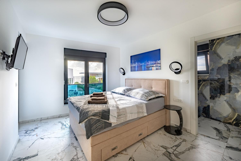 Bedroom, Marina-Bay-Resort - with Pool - first line to the sea, Sukošan