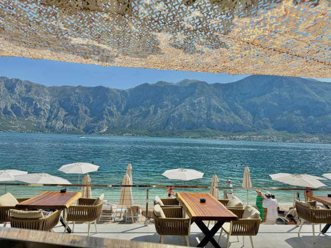 View, Prcanj sunny port apartments with shared pool