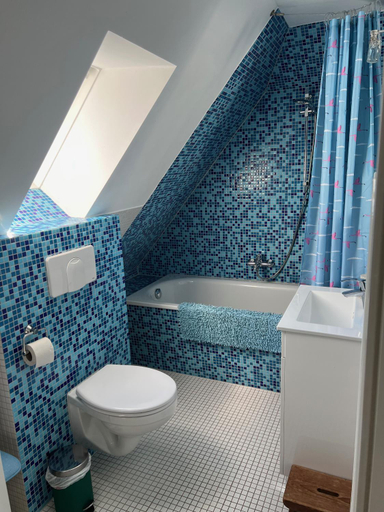 Bathroom 2, Alte Kate mit Bau-& Zirkuswagen im Gartenidyll in Putbus OT Kasnevitz, Vorpommern-Rügen