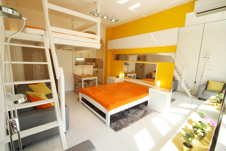 Bedroom 2, Sunny Studio with Balcony in Party District, Budapesti
