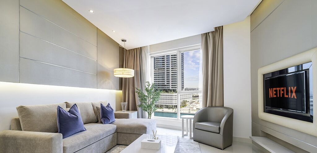 Living area 3, LUX The Voleo Canal View Suite, Dubai