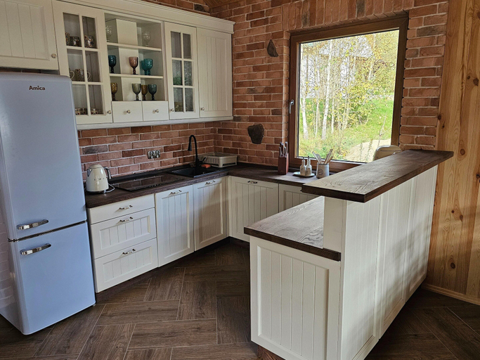 Private kitchen, Holiday Home by Lake Wierzchowo With Private Beach, Koszalin