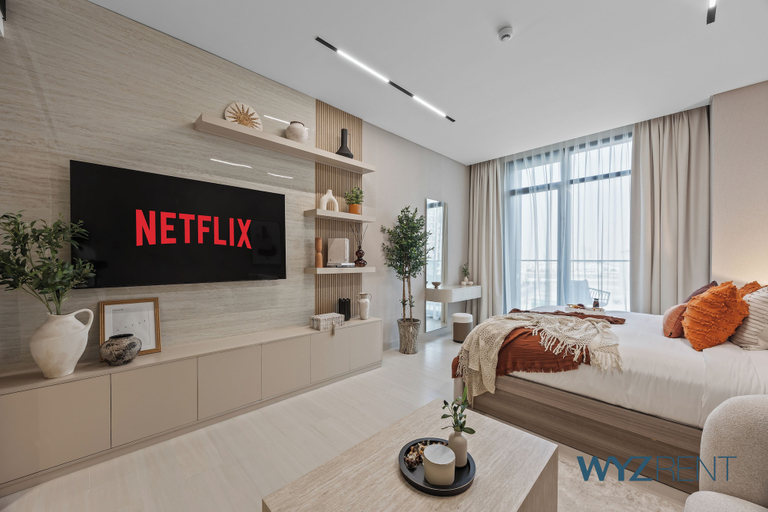 Living area 4, WYZ RENT|JVC Boho Grecian Studio Pool & Gym, Dubai